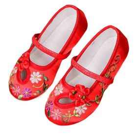 Red - Chinese Traditional Embroidery Shoes Flower Ballet Flats Girls Loafers