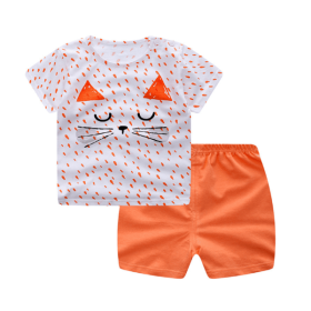 Cartoon Clothing Baby Boy Summer Clothes T-shirt Clothing Sets (Option: Cat-110cm)