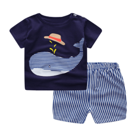 Cartoon Clothing Baby Boy Summer Clothes T-shirt Clothing Sets (Option: Whale-110cm)