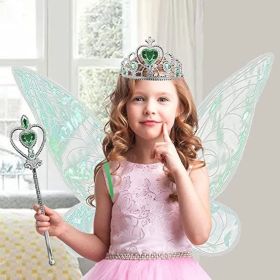 Angel wings headband fairy stick three-piece set; Fairy Wings Dress Up Sparkling Sheer Wings for Kids Girls Women (Color: Green)