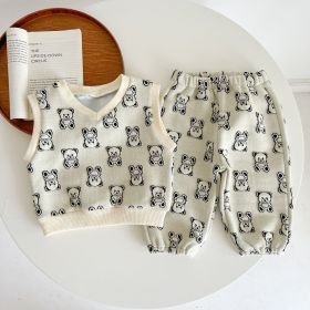 Baby Bear Embroidered Pattern Vest Combo Trousers Sets (Color: White, Size/Age: 90 (12-24M))