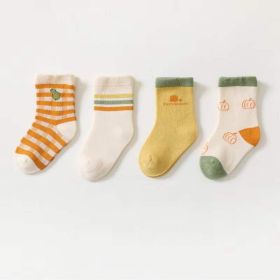 Baby Unisex 1Lot=4 Pairs Smile With House Pattern Socks (Color: Orange, Size/Age: S (0-1Y))