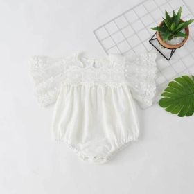 Baby Girl Lace-Sleeved Combo Lace-Collared Solid Onesies (Color: White, Size/Age: 80 (9-12M))