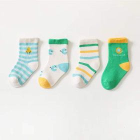 Baby Unisex 1Lot=4 Pairs Smile With House Pattern Socks (Color: Green, Size/Age: S (0-1Y))