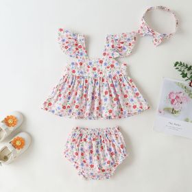 Baby Girl Little Floral Print Sleeveless Dress Combo Short Pants In Sets (Color: Red, Size/Age: 90 (12-24M))